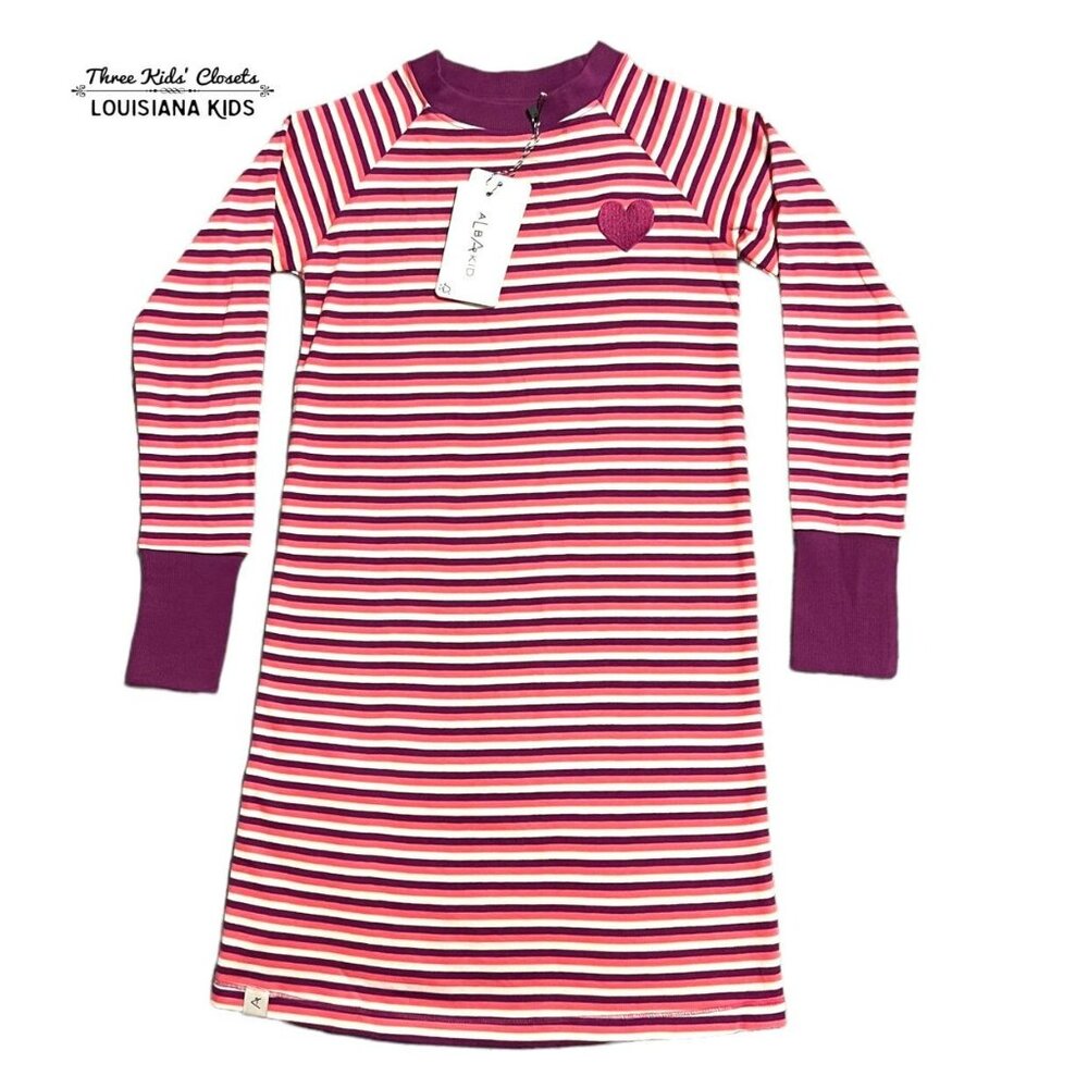 NEW Alba Of Denmark Sz 134 (9Y) Organic Striped Rib Everyday School Dress